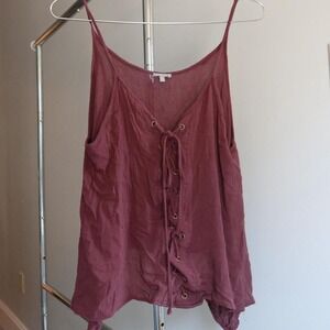 Burgundy tank top with lace up details Sexy Romantic Maroon Spaghetti Strap